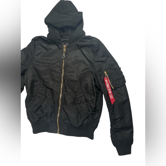 Alpha industries MA-1 Natus Bomber with removable hood black size medium - Picture 2 of 8